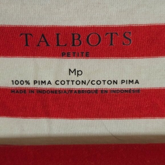 Talbots Red White Striped Pima Cotton Square Neck Tee Shirt Size Mp - Picture 3 of 3